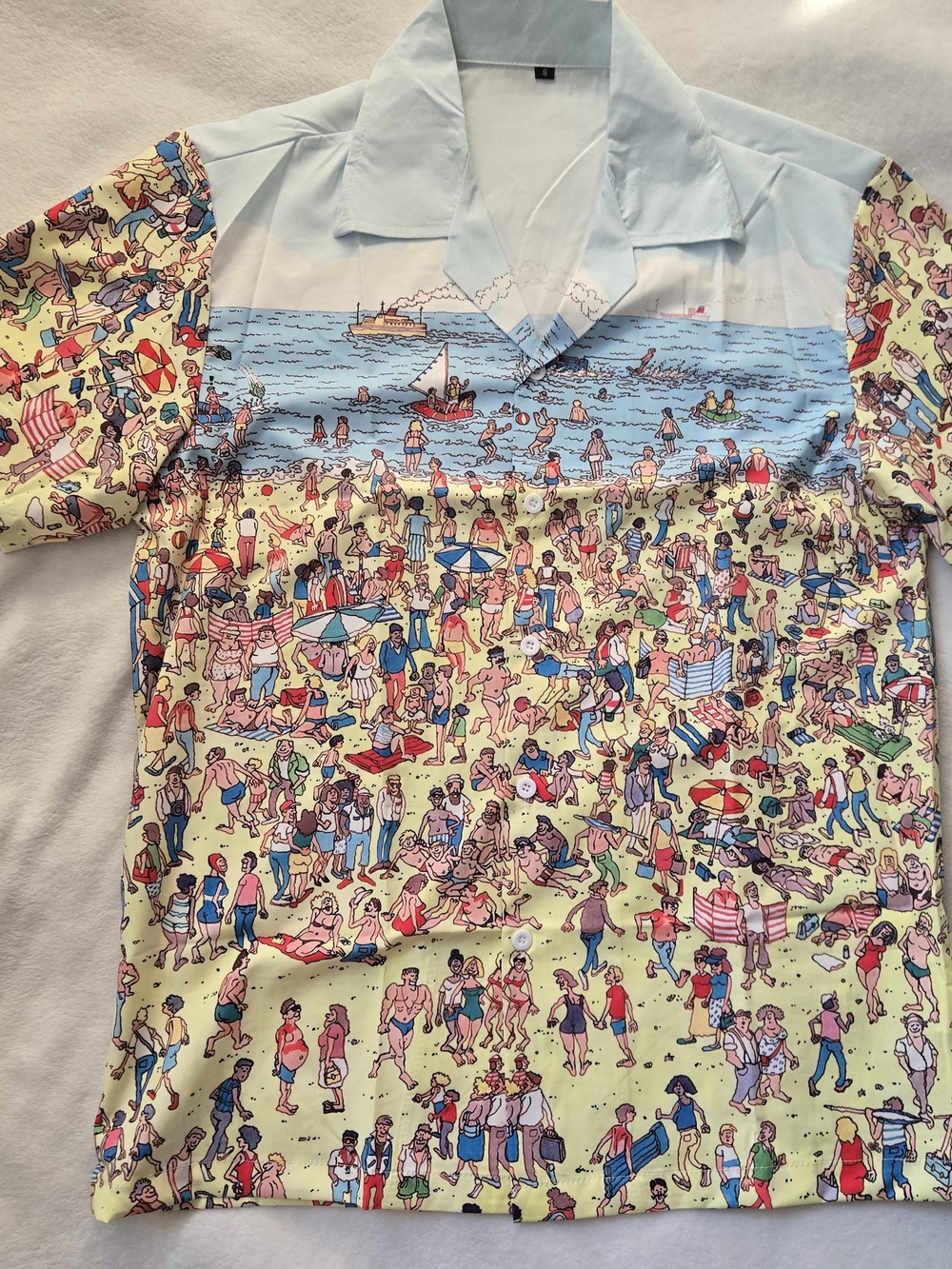 Men's "Where's Waldo?" Button-Up Shirt - Light Blue & Yellow